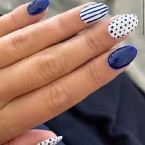 Blue and White Striped and Polka Dot press on Nail
